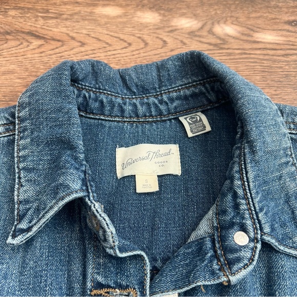 Universal Thread Short Sleeve Denim Mini Shirtdress Blue Wash Size Small Casual - Picture 6 of 9